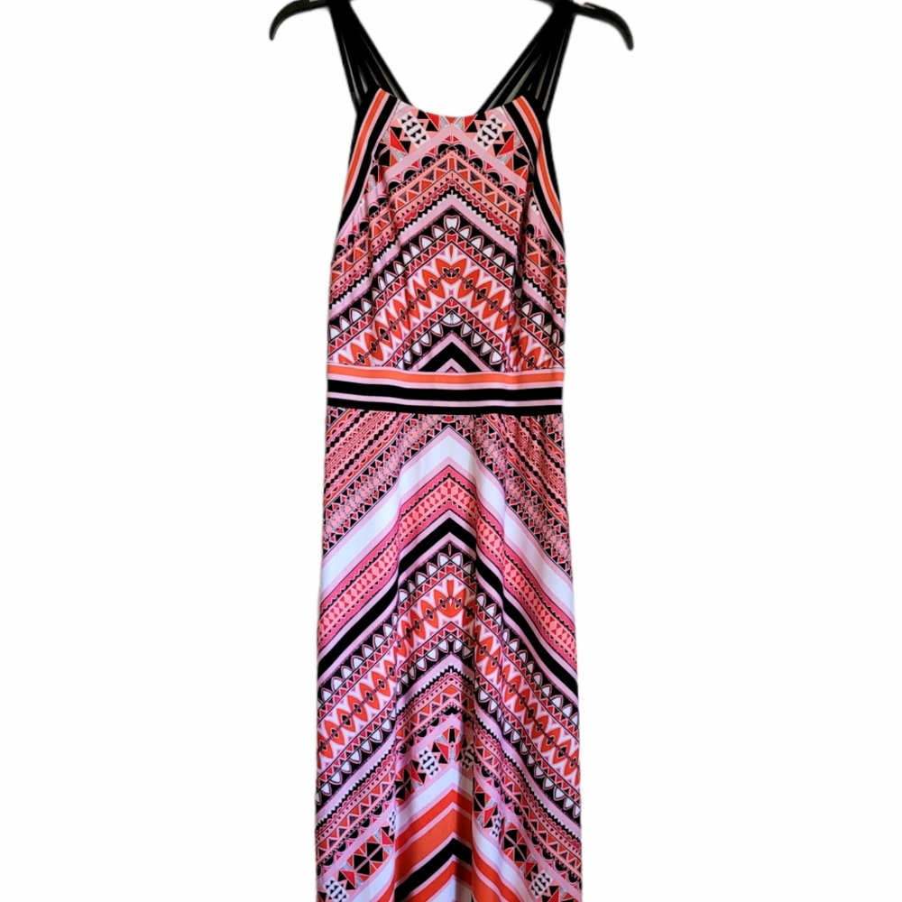Trulli Black Coral Geometric Print Maxi Dress